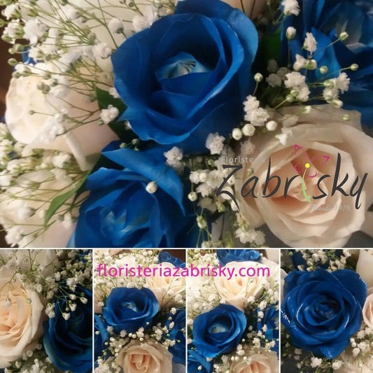 BOUQUET ROSAS BLANCAS Y AZULES - Floristería Zabrisky
