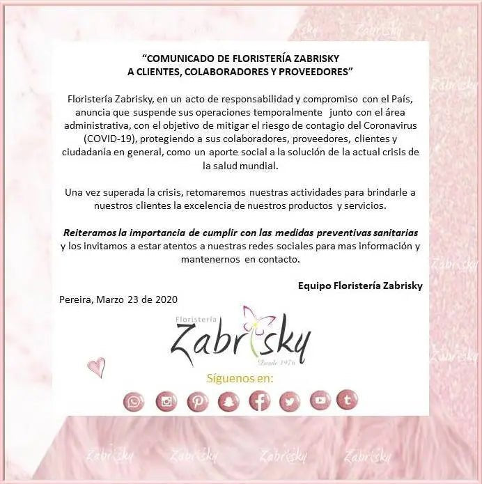 Comunicado - Floristería Zabrisky