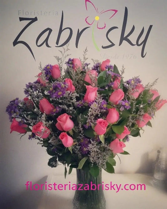 Jarrón Rosas Rosadas - Floristería Zabrisky