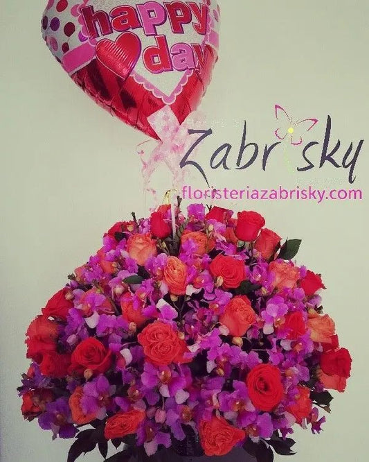 Rosa Salmón y Orquídeas - Floristería Zabrisky