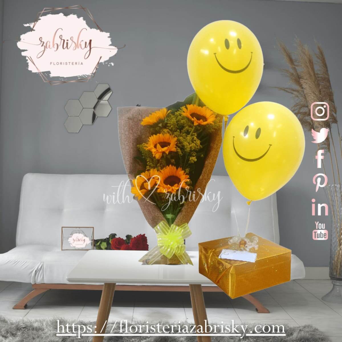 Ancheta Sun - Girasoles, torta y globos - Floristería Zabrisky