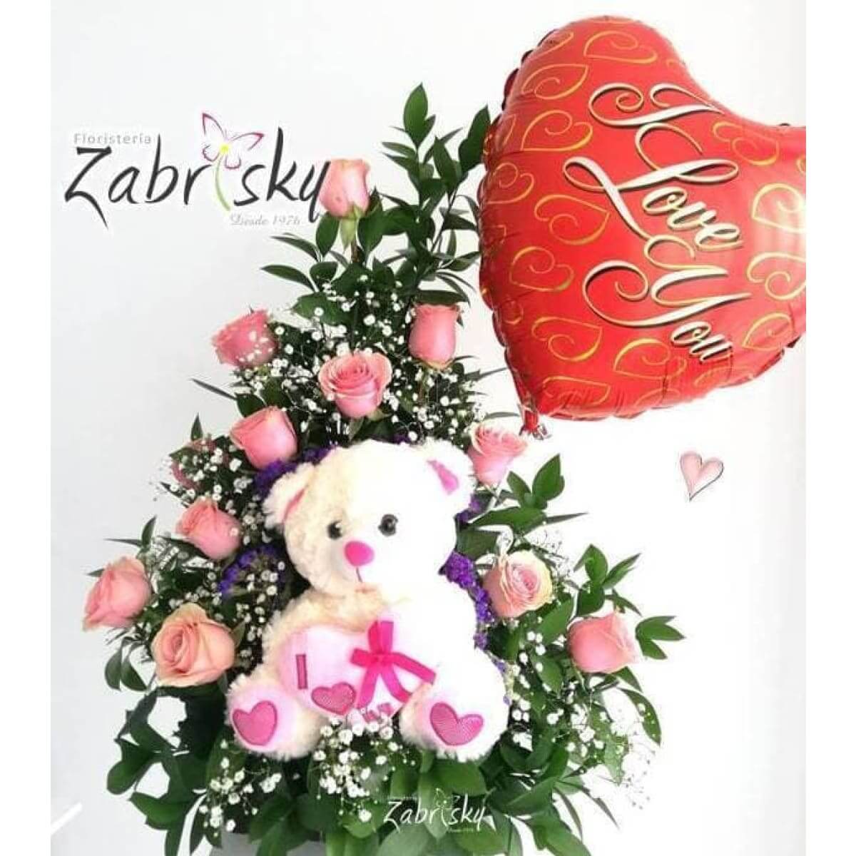 Happy - Rosas Rosadas y Oso - Floristería Zabrisky