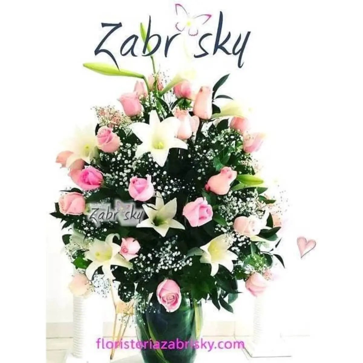 Jane - Florero - Rosas Rosadas y Lirios - Floristería Zabrisky