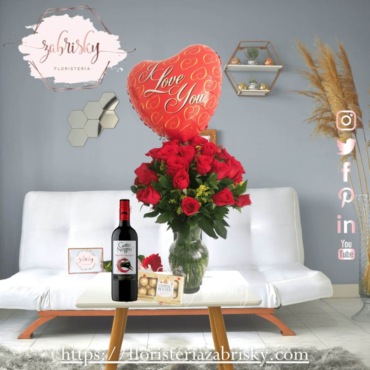 Lizzy - Florero Rosas Rojas - Floristería Zabrisky