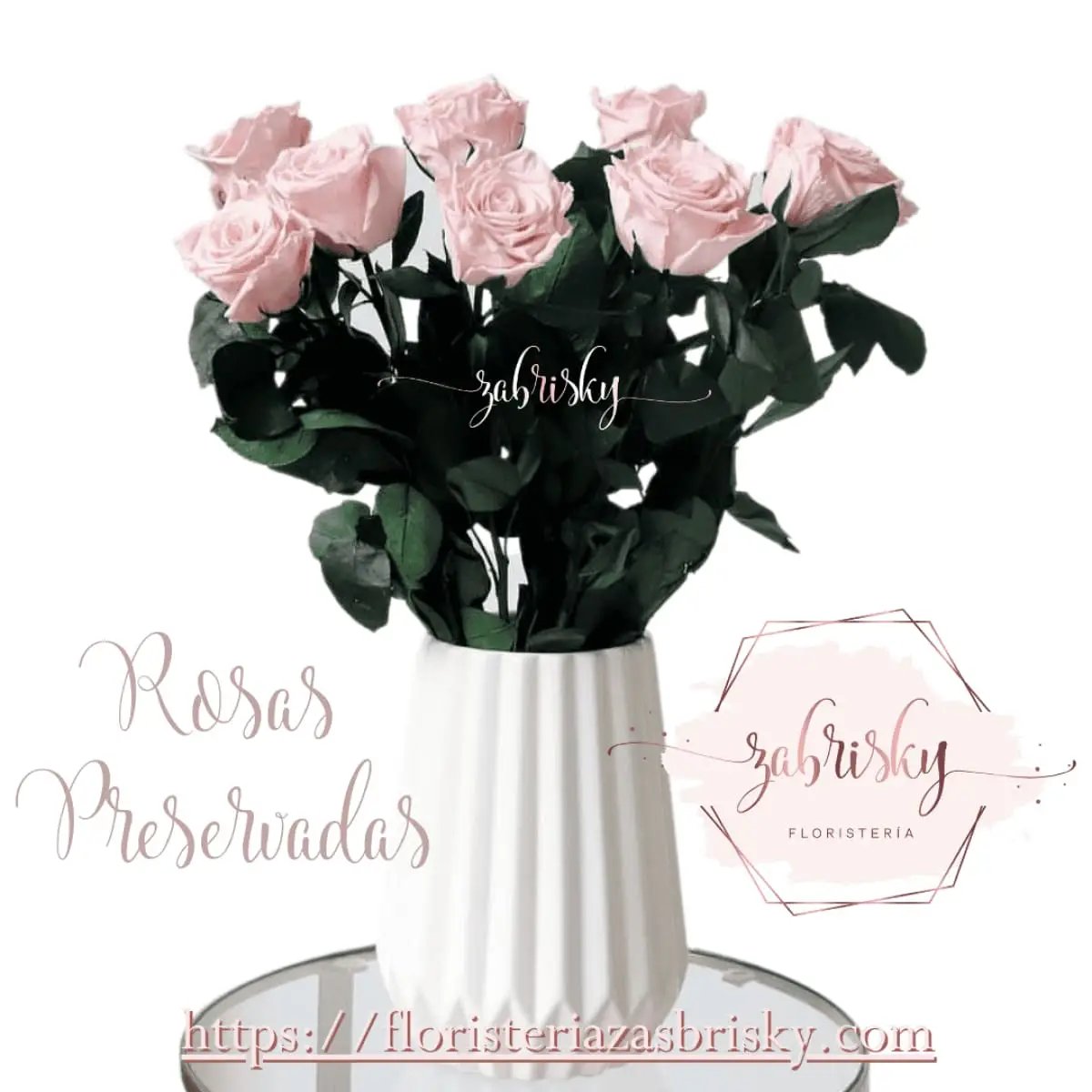 Rosas Preservadas en Florero x 6 - Floristería Zabrisky