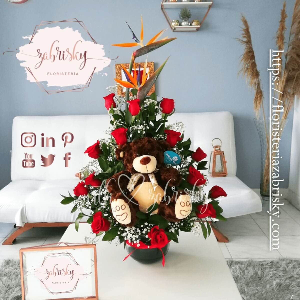 Valentín - Rosas rojas y Oso - Floristería Zabrisky