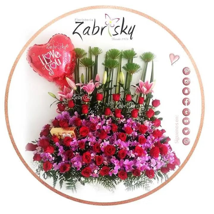 Jardinera rosas rojas y orquídeas - Floristería Zabrisky
