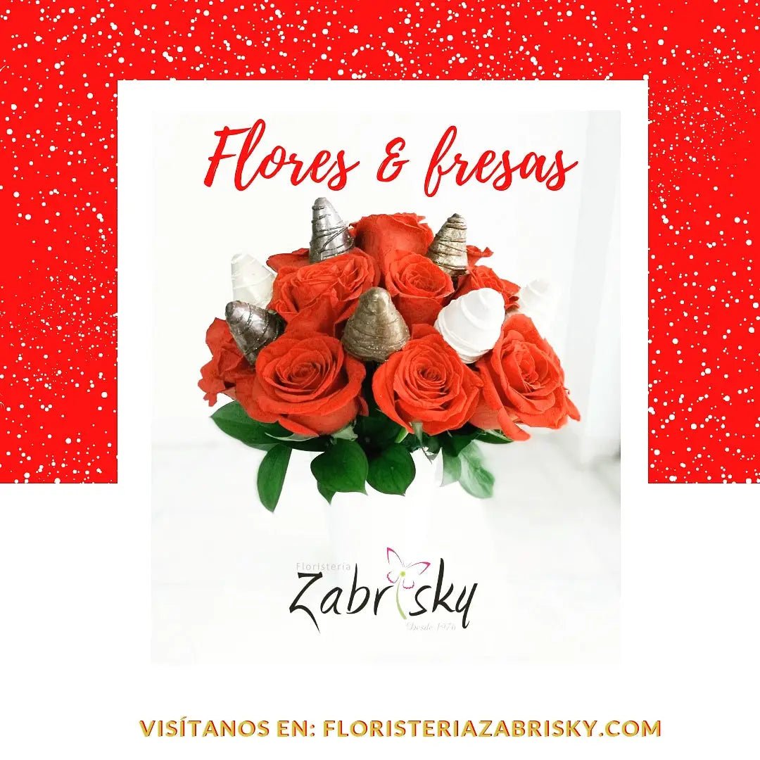 Rosas, claveles, fresas y chocolate - Floristería Zabrisky