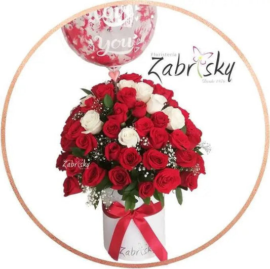 Rosas rojas y blancas en caja de lujo Floristería en Pereira - Floristería Zabrisky