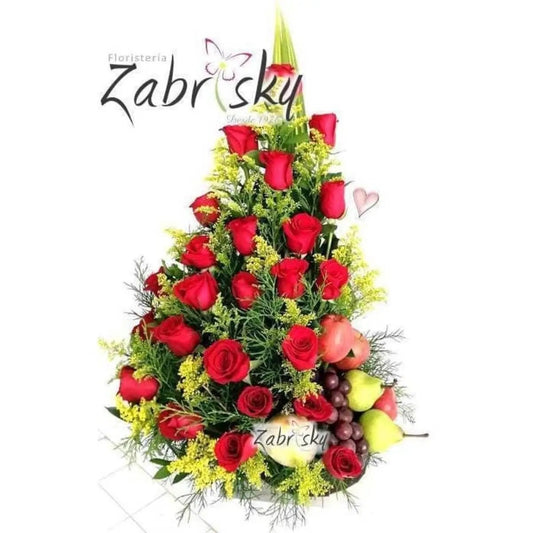 Ilusión- Rosas rojas y frutas - Floristería Zabrisky