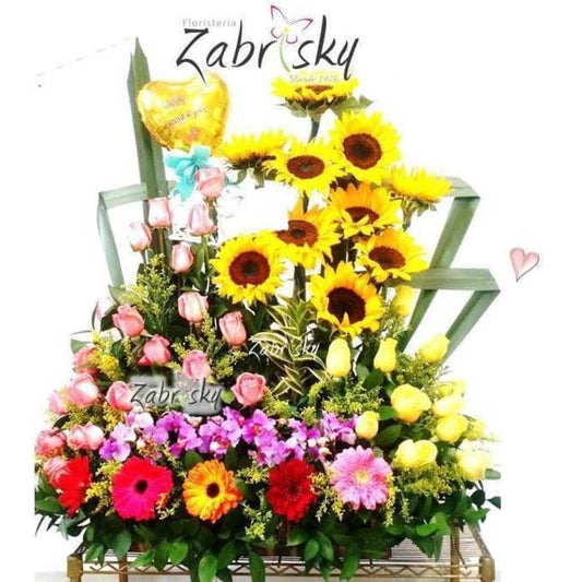 Jardinera Color - Girasoles, Rosas y Gerberas - Floristería Zabrisky