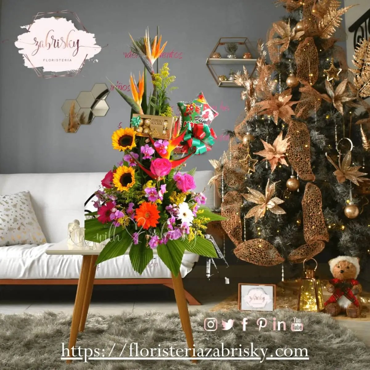 Navidad - Girasoles Rosas Gerberas - Ferrero - Floristería Zabrisky