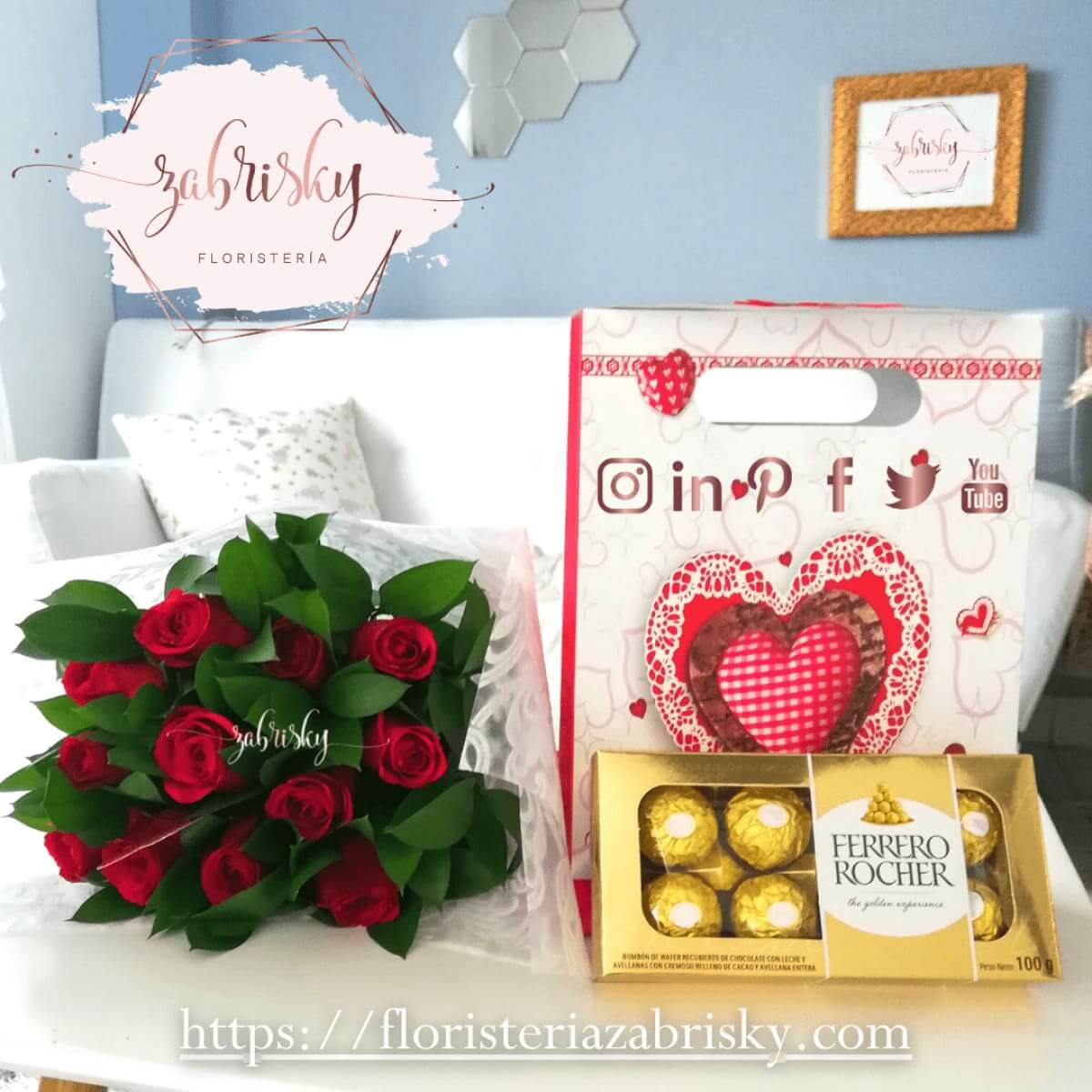 Ramillete 12 rosas rojas con chocolates - Floristería Zabrisky