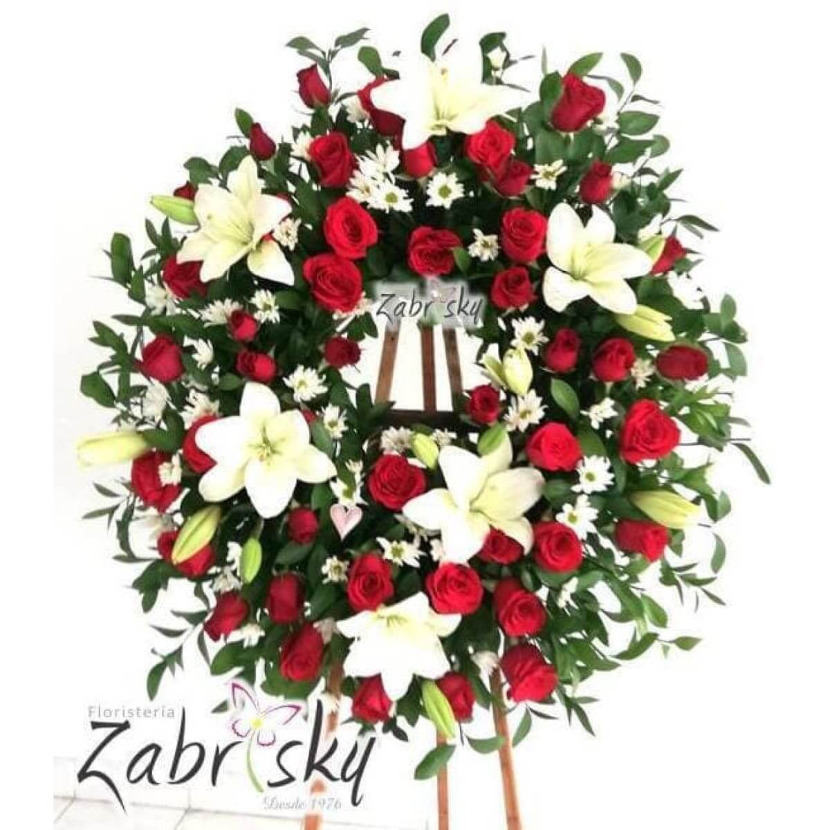 Renacer - Corona Fúnebre - Rosas Rojas y Lirios - Floristería Zabrisky